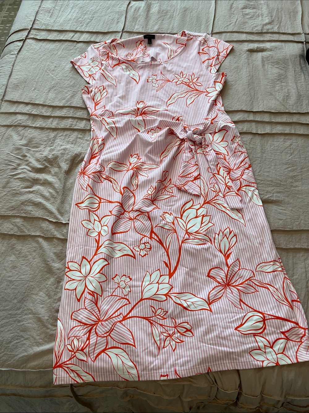 Talbots Pink and Coral Floral Tie-Waist Dress